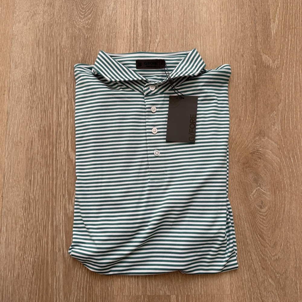 G/Fore Mens Turquoise Stripe Golf Polo Performance Shirt Sz XL Stretch NWT $120 - Picture 3 of 8